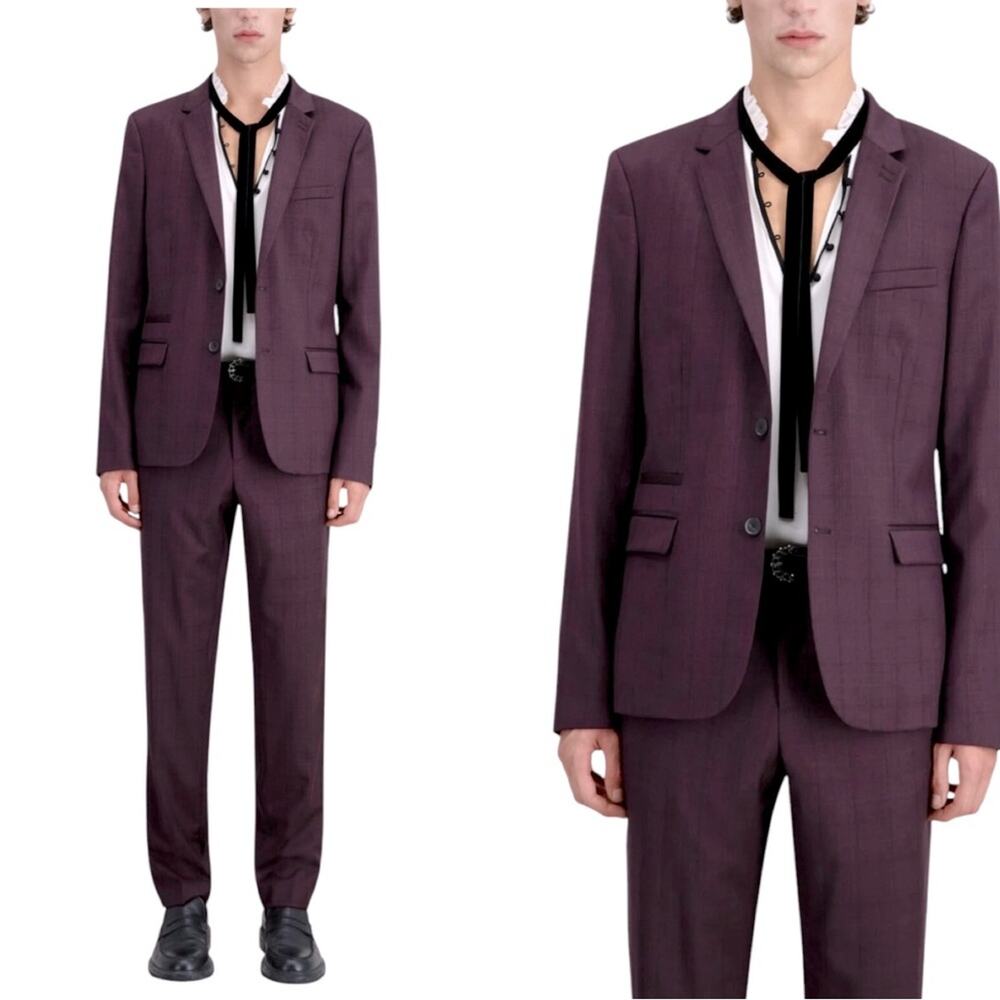NWT THE KOOPLES Men’s Burgundy Checked Wool 2 Button Blazer Suit Jacket